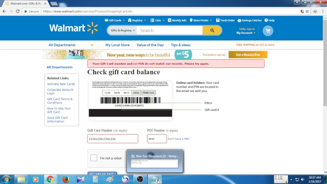 walmart gift card balance online